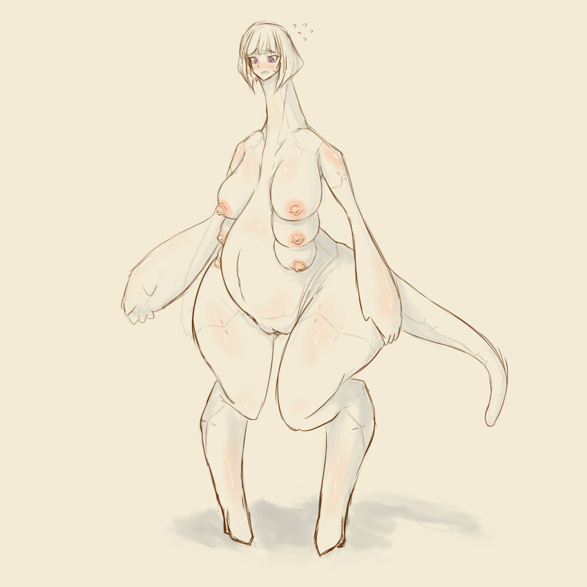 2019 6_breasts absurd_res breasts centi_gram female genitals hair hi_res humanoid implied_transformation multi_breast nipples nude pussy short_hair solo standing thick_thighs wide_hips