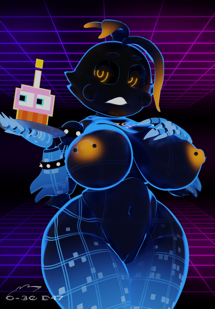 2022 3d_(artwork) absurd_res animatronic anthro areola avian big_breasts bird blue_body bracelet breasts chicken cupcake_(fnaf) digital_media_(artwork) female five_nights_at_freddy's five_nights_at_freddy's_2 galliform gallus_(genus) genitals geodat64 grid_layout hi_res highlights_(coloring) highscore_toy_chica_(fnaf) jewelry machine mammal multicolored_body navel nipple_piercing nipples nude orange_areola orange_nipples pattern_background phasianid piercing pussy robot scottgames sharp_teeth simple_background solo teeth thick_thighs toy_chica_(fnaf) two_tone_body ultra_custom_night video_games