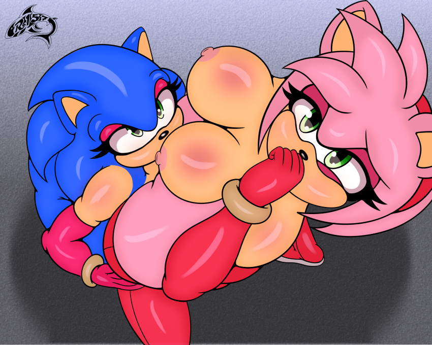 amy_rose anthro big_breasts blue_body breasts clothing colored crossgender cunnilingus eulipotyphlan female female/female hedgehog hi_res legwear mammal mtf_crossgender oral pink_body renegade-157 sega sex sonic_the_hedgehog sonic_the_hedgehog_(series) thick_thighs thigh_highs vaginal