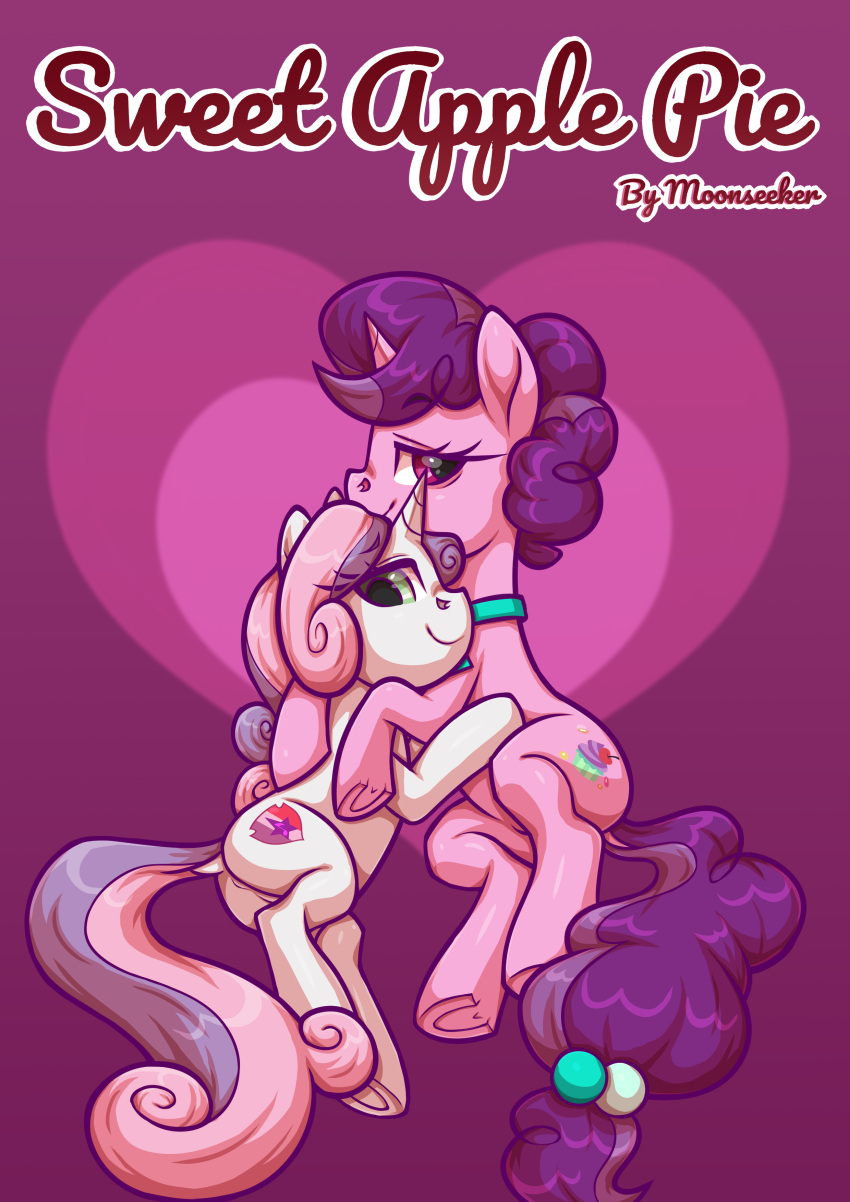 2022 absurd_res comic cover cutie_mark digital_media_(artwork) duo embrace english_text equid equine eyelashes female feral friendship_is_magic hasbro hi_res horn hug looking_at_viewer mammal my_little_pony sugar_belle_(mlp) sweetie_belle_(mlp) text unicorn