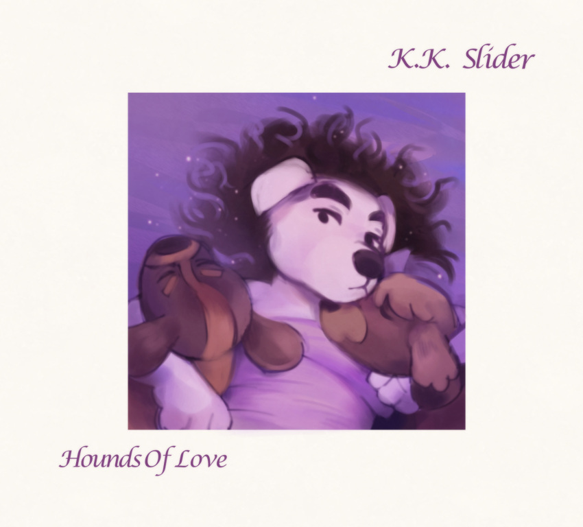 2020 album_cover animal_crossing anthro black_eyebrows black_eyes black_hair black_nose brown_body brown_face brown_fur canid canine canis clothing cover domestic_dog ears_down english_text eyebrows eyes_closed feral floppy_ears fur group hair hi_res hounds_of_love k.k._slider k.k._slider_album_redraw kate_bush long_hair mammal meme mouth_closed nintendo pivoted_ears purple_background simple_background text trio umberoff video_games white_arms white_body white_ears white_face white_fur white_hands white_neck
