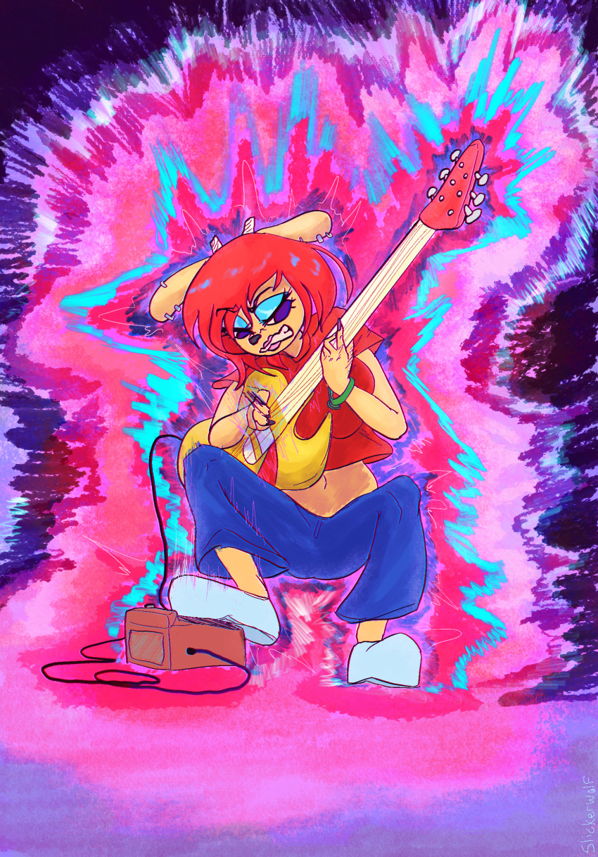 2022 anthro blue_eyes digital_media_(artwork) female guitar hair hi_res lammy_lamb lipstick makeup musical_instrument parappa_the_rapper plucked_string_instrument red_hair slickerwolf solo sony_corporation sony_interactive_entertainment string_instrument um_jammer_lammy video_games