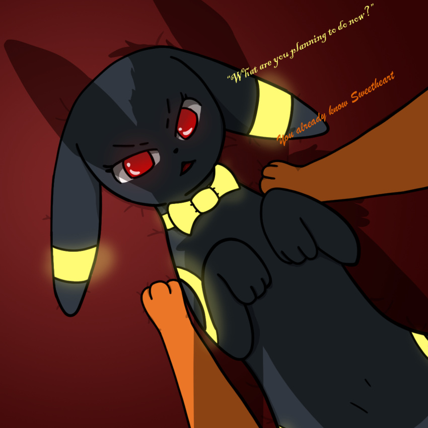 ambiguous_gender angry black_body black_fur dialogue dominant dominant_pov duo ears_down eeveelution eyes female feral first_person_view flareon forced fur glistening glistening_eyes hi_res lilith_the_umbreon long_ears lying male male/female nintendo on_back on_top open_mouth orange_body orange_fur paws pivoted_ears pok&eacute;mon pok&eacute;mon_(species) red_eyes shaded simple_background simple_coloring simple_eyes simple_shading submissive submissive_feral terathefox_(artist) umbreon video_games