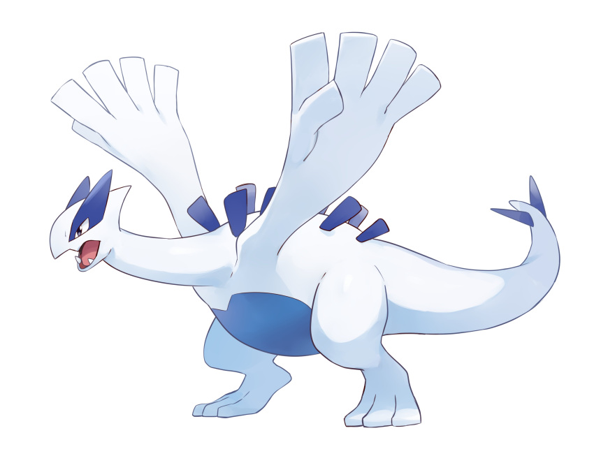 2022 absurd_res ambiguous_gender avian belly blue_belly erumeruta fangs feral hi_res legendary_pok&eacute;mon lugia multicolored_body nintendo open_mouth pok&eacute;mon pok&eacute;mon_(species) simple_background smooth_skin solo spread_wings tongue two_tone_body video_games white_background white_body wings