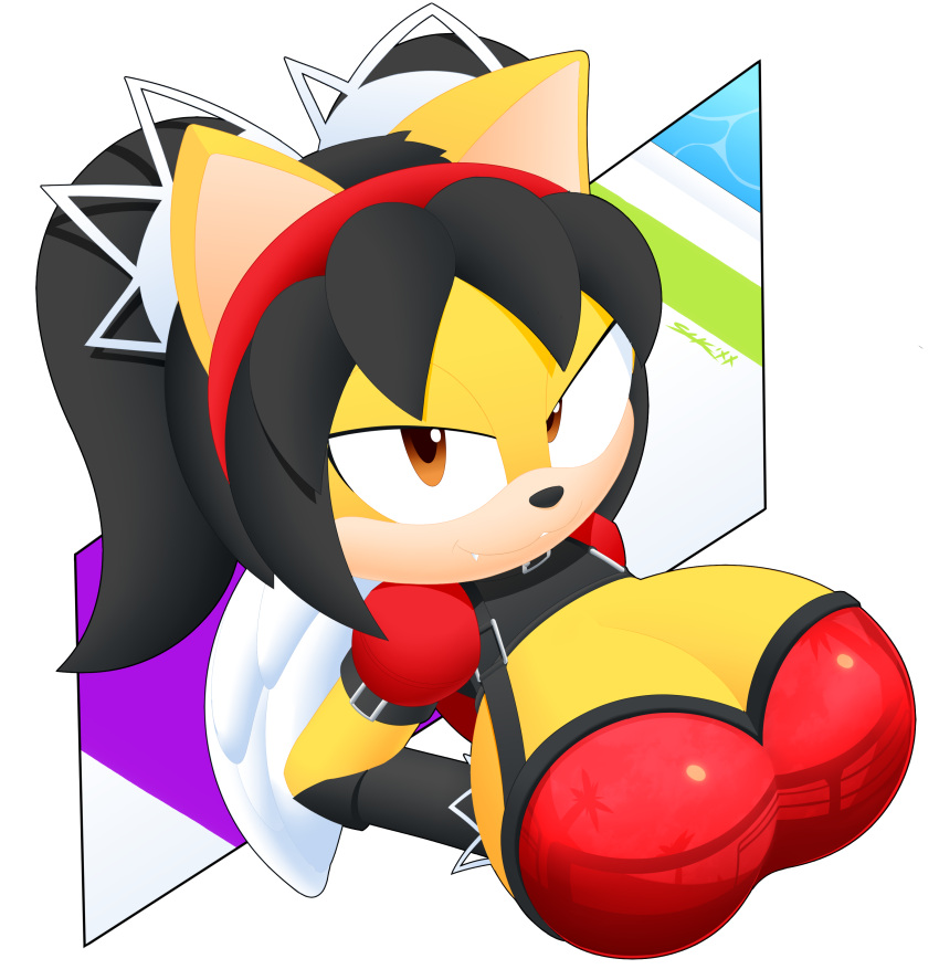 absurd_res accessory alpha_channel anthro armwear big_breasts breasts bust_portrait cleavage clothed clothing domestic_cat elbow_gloves felid feline felis female gloves hair_accessory hairband handwear hi_res honey_the_cat huge_breasts looking_at_viewer mammal portrait sega slickehedge solo sonic_the_fighters sonic_the_hedgehog_(series) wings