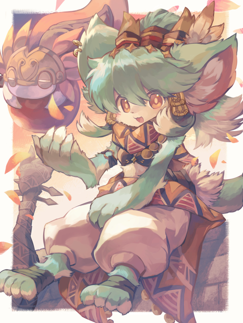 absurd_res ambiguous_gender anthro clothed clothing digital_media_(artwork) dragon fluffy fur green_body green_fur hair hi_res open_mouth paws phiro_(puzzle_and_dragons) puzzle_and_dragons smile solo tagme unknown_artist video_games