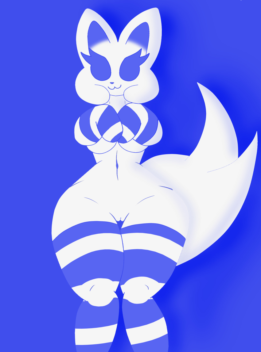 2vv7 absurd_res anthro big_ears big_tail clothing clyde_(discord) discord_(app) eyelashes female front_view genitals hi_res legwear pussy solo thick_eyelashes thigh_highs wide_hips