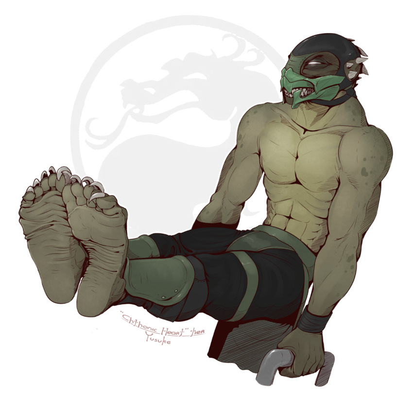 anthro exercise exercise_equipment face_mask feet foot_fetish foot_focus hi_res humanoid kredri male mortal_kombat reptile_(mortal_kombat) scalie shirtless shirtless_male soles solo video_games