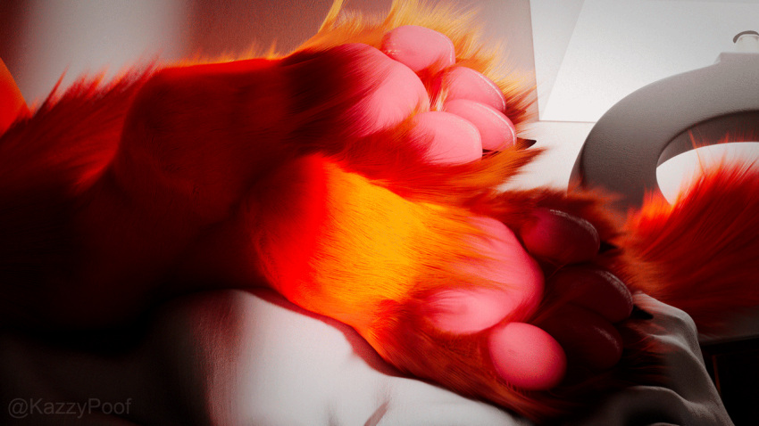 3d_(artwork) 3d_animation 4_toes ambiguous_form ambiguous_gender animated anthro close-up depth_of_field digital_media_(artwork) feet foot_focus foot_shot fur hindpaw kazzypoof loop male mammal orange_body orange_fur oselotti_(character) pawpads paws paws_only realistic seamless_loop semi-anthro short_playtime soles solo toes