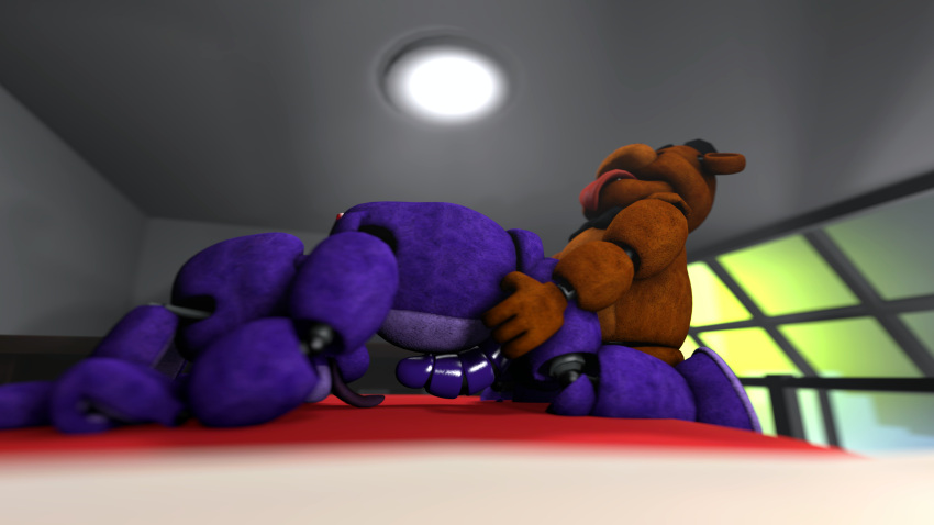 bed bedroom bonnie_the_bunny doggystyle five_nights_at_freddy's fnaf_porn freddy_(fnaf) from_behind_position furniture hi_res on_bed scottgames sex tongue tongue_out video_games