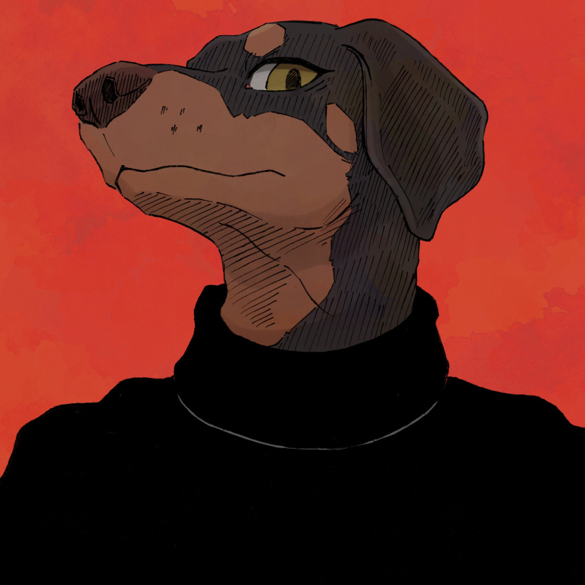 1t0u absurd_res anthro black_clothing black_sweater black_topwear canid canine canis clothing dobermann domestic_dog hatching_(art) headshot hi_res looking_at_viewer male mammal pinscher shaded solo sweater topwear turtle_neck