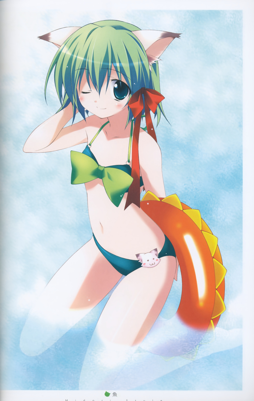 animal_ears bikini binding_discoloration greenwood midori nekomimi sakana swimsuits