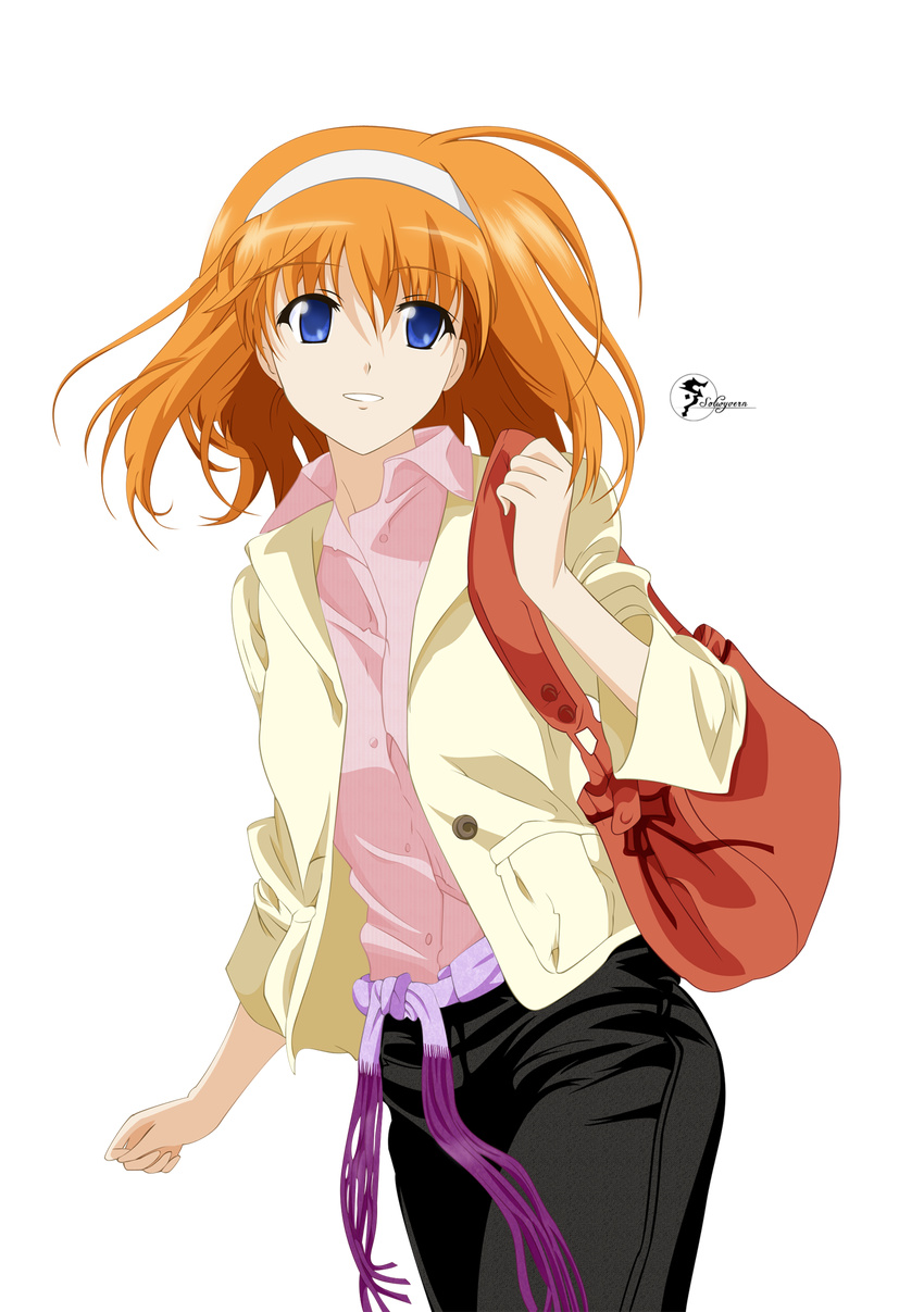 bag blue_eyes casual fuyou_kaede hairband highres older orange_hair shuffle! solo transparent_background vector_trace