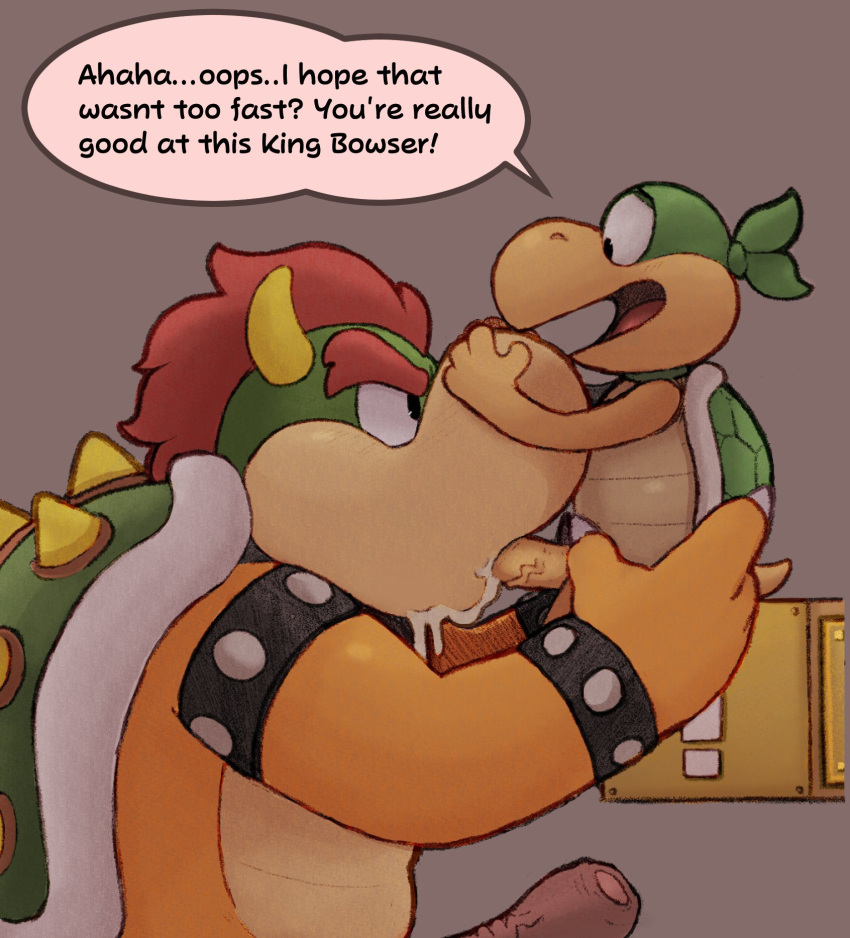 2022 anthro anthro_on_anthro anthro_penetrated anthro_penetrating anthro_penetrating_anthro bowser bowserboy101 bracelet dialogue digital_media_(artwork) duo english_text erection eyebrows fellatio foreskin genitals grey_background hair hi_res horn humanoid_genitalia humanoid_penis intraspecies jewelry koopa koopa_bros larger_penetrated male male/male male_penetrated male_penetrating male_penetrating_male mario_bros nintendo open_mouth open_smile oral oral_penetration penetration penile penile_penetration penis red_hair scalie sex shell simple_background size_difference small_dom_big_sub smile speech_bubble spiked_bracelet spiked_shell spikes spikes_(anatomy) talking_to_another talking_to_partner text tongue vein veiny_penis video_games