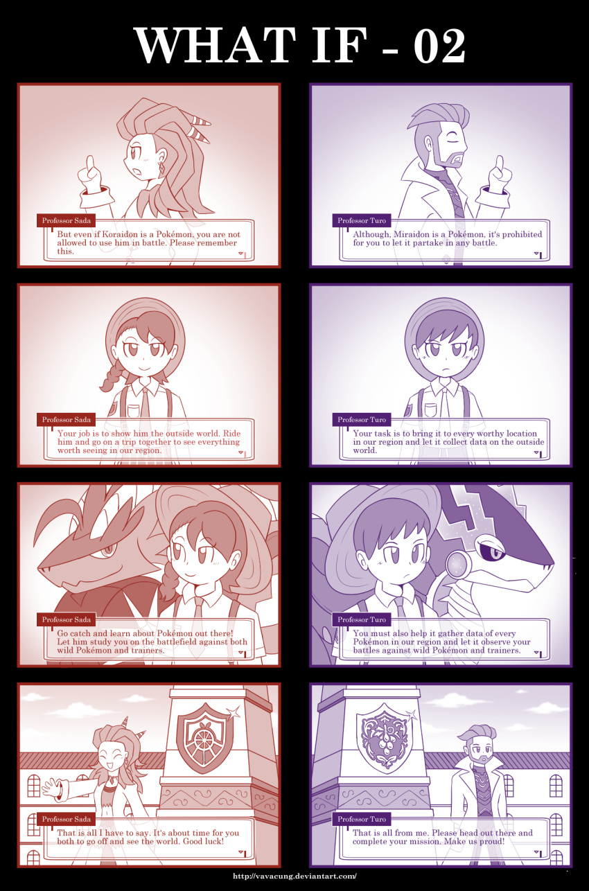 comic female feral hi_res human koraidon male mammal miraidon monochrome nintendo pok&eacute;mon pok&eacute;mon_(species) professor_sada professor_turo vavacung video_games