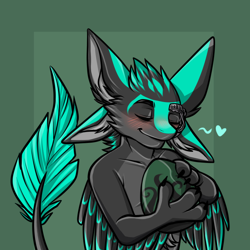 4_ears absurd_res anthro avali avarien blush borg digital_media_(artwork) egg feathers female fur hi_res multi_ear nude simple_background smile tail_feathers winged_arms wings