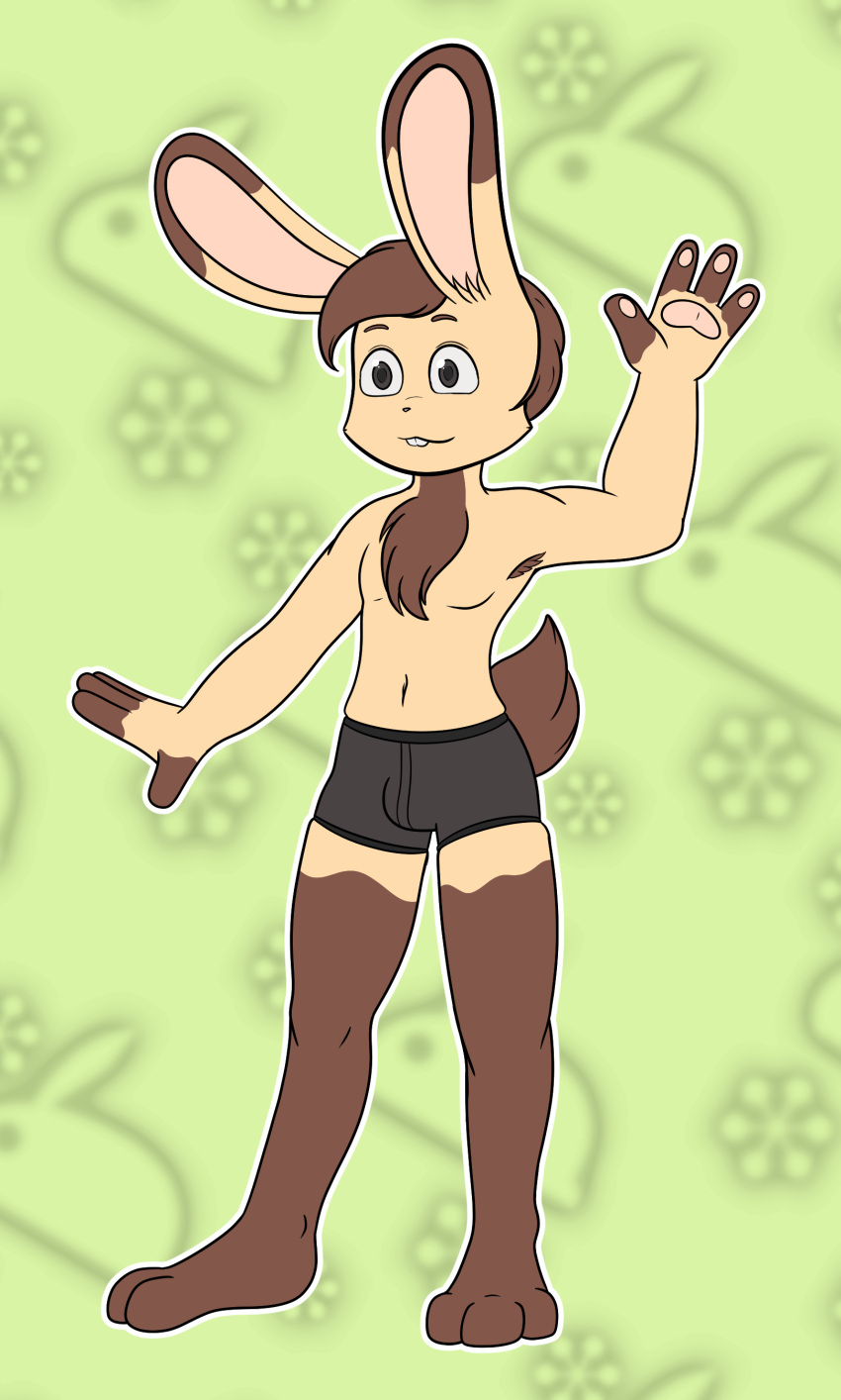 absurd_res animal_humanoid barefoot boxers_(clothing) boxers_only brown_body brown_fur brown_hair clothed clothing digital_media_(artwork) fan_character feet fur gloves grey_eyes hair handwear hi_res hindpaw humanoid kettle lagomorph lagomorph_humanoid leporid leporid_humanoid male mammal mammal_humanoid paws platter rabbit rabbit_humanoid short_hair solo standing suit tan_body tan_fur teapot topless underwear