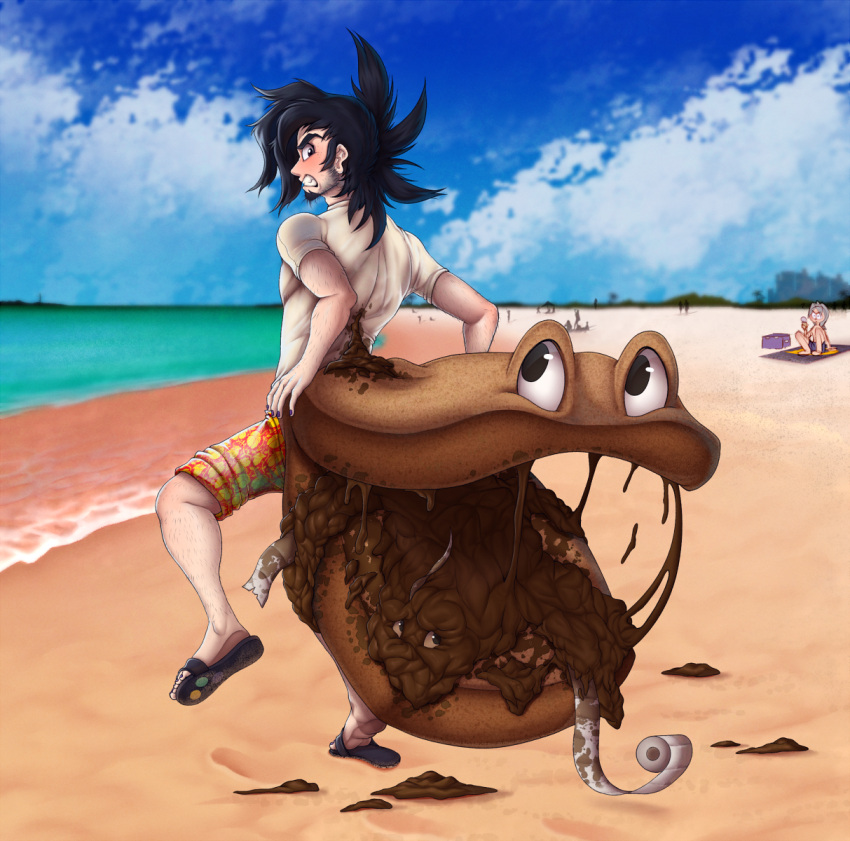 beach chazz_(yu-gi-oh) conjoined conjoined_at_butt duo embarrassed feces food hi_res human humiliation living_tail male mammal messy pigpuke sandwich_(food) scat seaside sentient sentient_object surprise surprised_expression toilet_paper unusual_anatomy unusual_tail water yu-gi-oh! yu-gi-oh!_gx