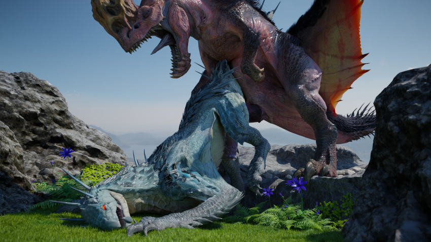 absurd_res anal anal_penetration anjanath ass_up blender_(software) blender_cycles brute_wyvern capcom doggystyle duo erection fanged_wyvern feral feral_on_feral from_behind_position genitals hi_res huge_filesize integlol looking_pleasured lying male male/male monster_hunter on_front open_mouth penetration penis scales scalie sex tobi-kadachi video_games