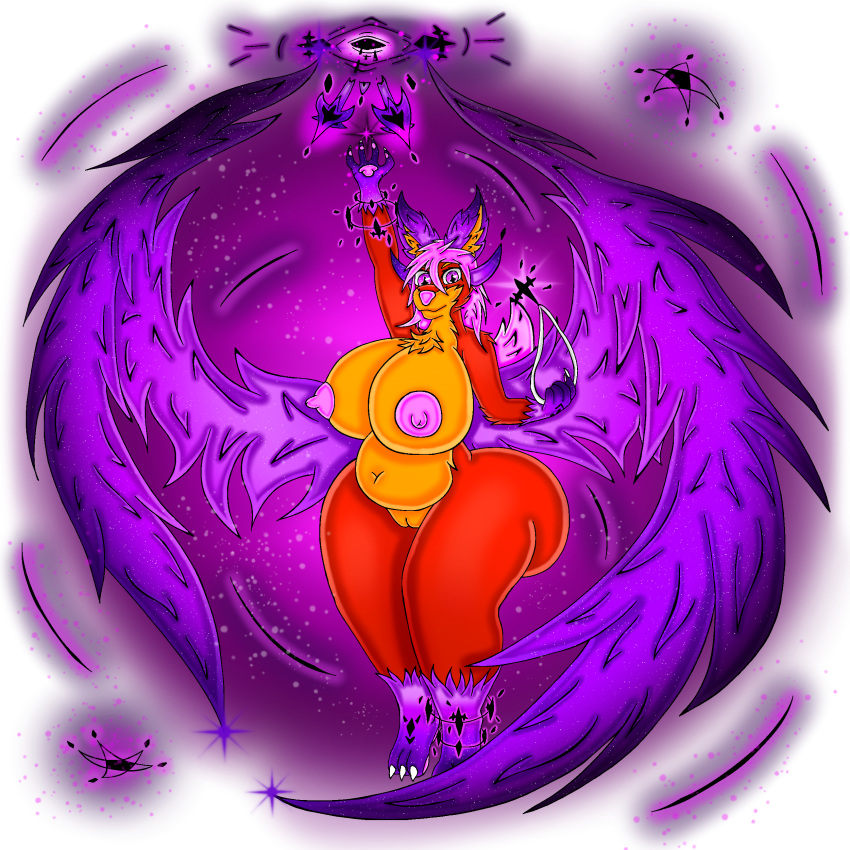 absurd_res anthro big_breasts big_butt breasts butt canid canine demon drainia_(elysios) elysios female fox genitals hi_res huge_breasts huge_butt hyper hyper_breasts hyper_butt looking_at_viewer magic mammal nipples nude pussy wide_hips wings