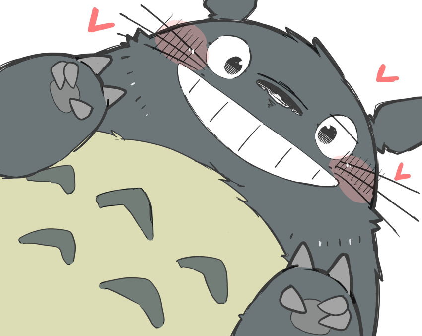 &lt;3 2022 anthro biped black_nose blush gayousi7 ghibli grey_body hi_res kemono my_neighbor_totoro overweight portrait simple_background smile solo totoro