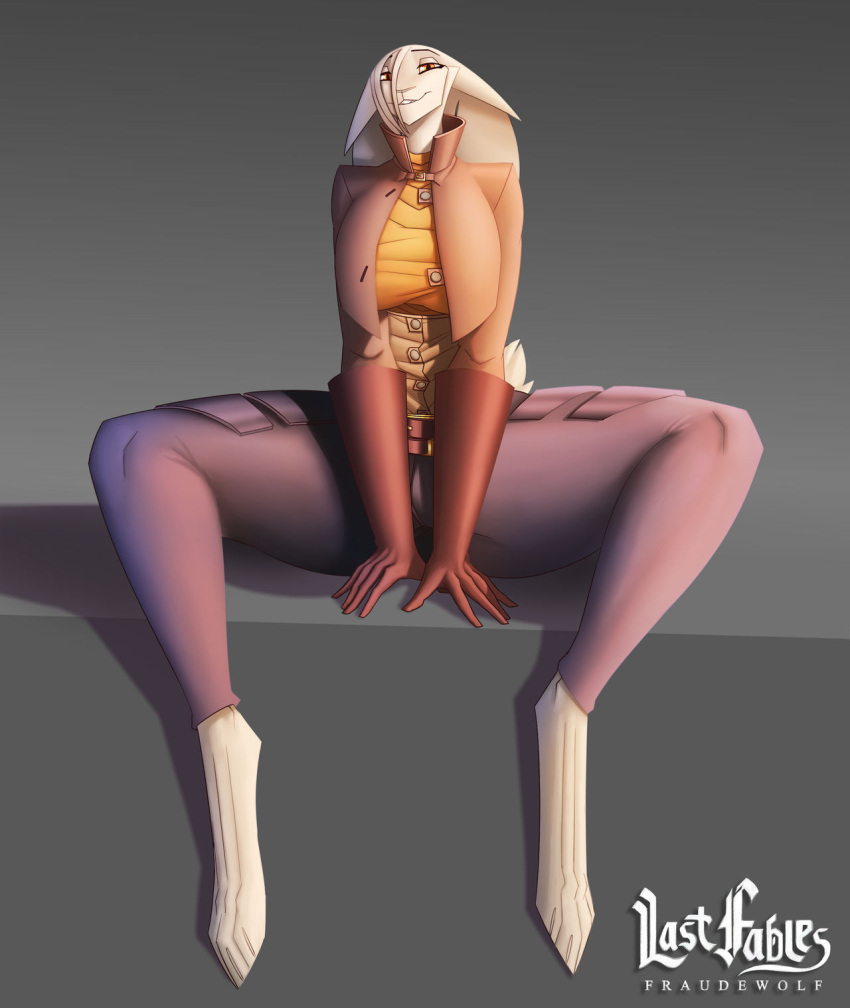 anthro barefoot clothing ears_down eni feet female gloves handwear hare hi_res lagomorph last_fables leporid looking_at_viewer mammal pivoted_ears rabbit simple_background sitting solo spread_legs spreading xplaysx