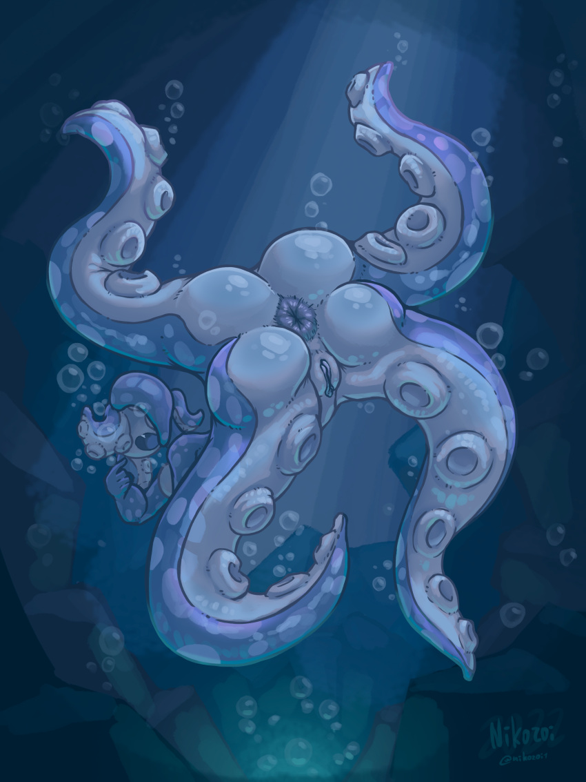 absurd_res animal_humanoid anus ass_cheeks ass_up blue_body bubble bubble_butt butt cephalopod cephalopod_humanoid coleoid deep_sea female genitals glowing hi_res humanoid large_anus looking_at_viewer marine marine_humanoid mollusk mollusk_humanoid monster monster_girl_(genre) monstrous_humanoid nikozoi octavia_(incorita) octopodiform octopus octopus_humanoid octopussy open_mouth pseudo_hair pussy rear_view rock solo spread_legs spreading suction_cup tentacle_hair tentacles tongue white_body