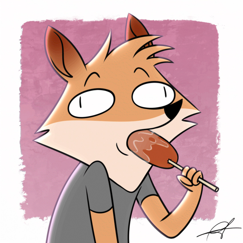 animated anthro canid canine food fox hot_dog male male/male mammal raymond_king raymondfoxxx solo