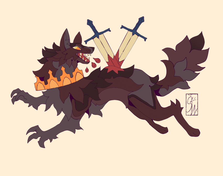 armory blood bodily_fluids canid canine canis crown emblem feralwolf goldencrown hi_res invalid_tag malewolf mammal melee_weapon sketchcommission sword weapon wolf wolfarmory wolfsona wounded woundedwolf