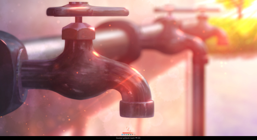 3d artstation_logo blurry blurry_background depth_of_field deviantart_logo english_commentary english_text evoperfect facebook_logo faucet highres no_humans original outdoors patreon_logo tumblr_logo twilight twitter_logo