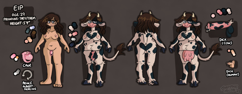 anthro bovid bovine butt cage cattle female fur genital_piercing genitals hi_res human mammal penis penis_piercing piercing prince_albert_piercing sapphicslob solo tail_tuft teats tuft udders