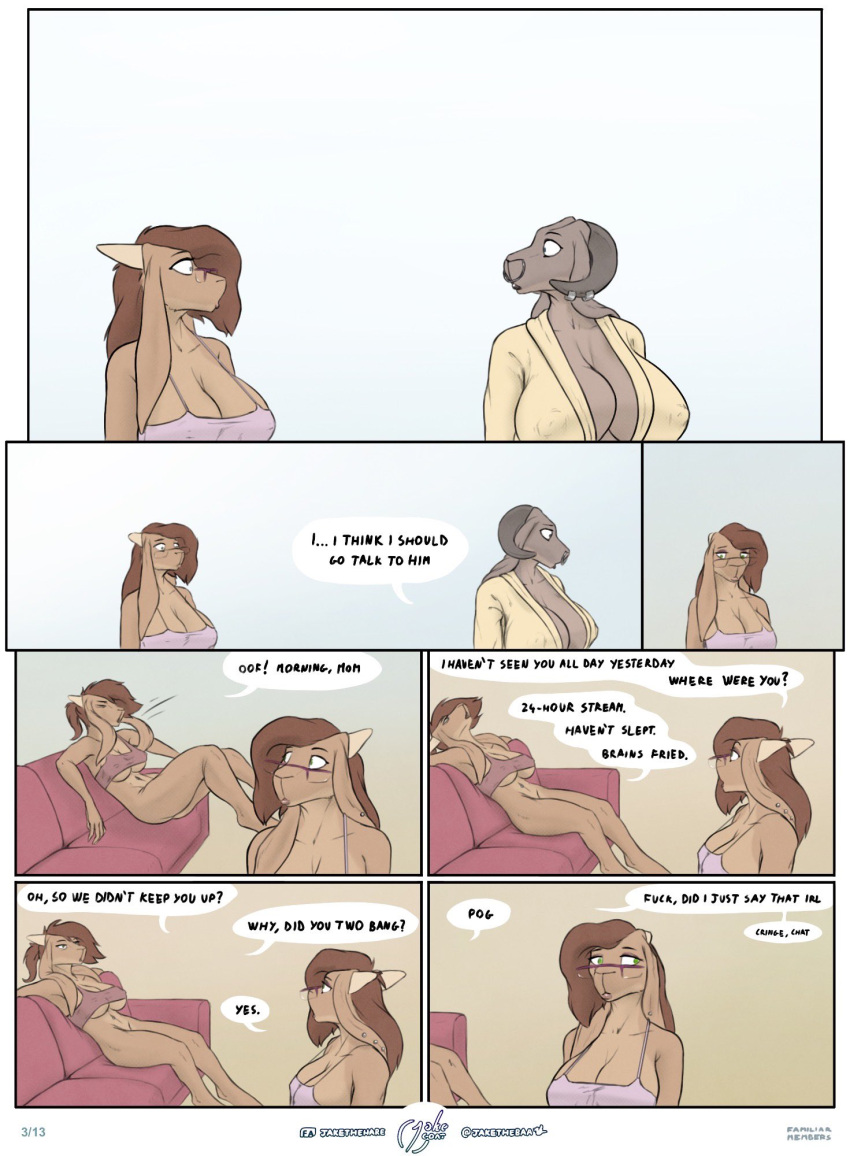 anthro bottomless bovid caprine clothed clothing comic female goat hi_res jakethegoat jane_(jakethegoat) kate_(jakethegoat) mammal mother mother_kate_(jakethegoat) parent sibling sister sisters