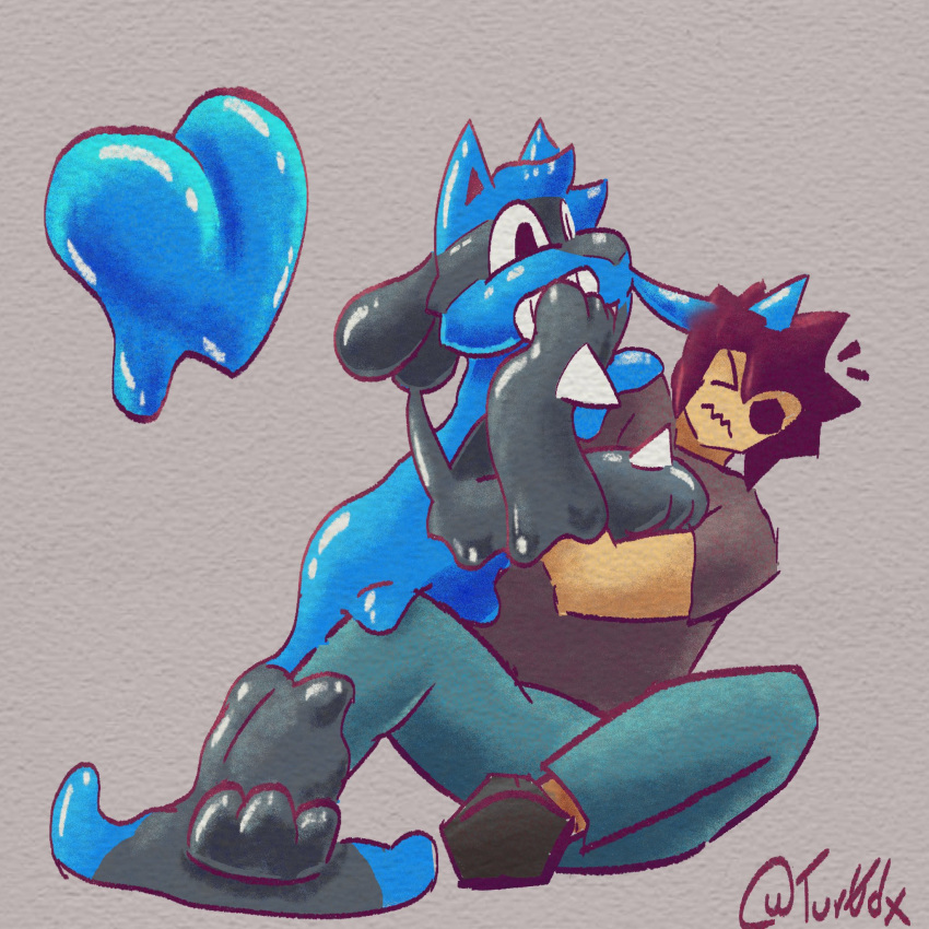 anthro blue_body blue_goo blue_heart chao_(shhchao) duo generation_4_pokemon goo_creature goo_transformation hi_res humanoid lucario male male/male mid_transformation nintendo pok&eacute;mon pok&eacute;mon_(species) questionable_consent transformation tur0 tur0_dx video_games