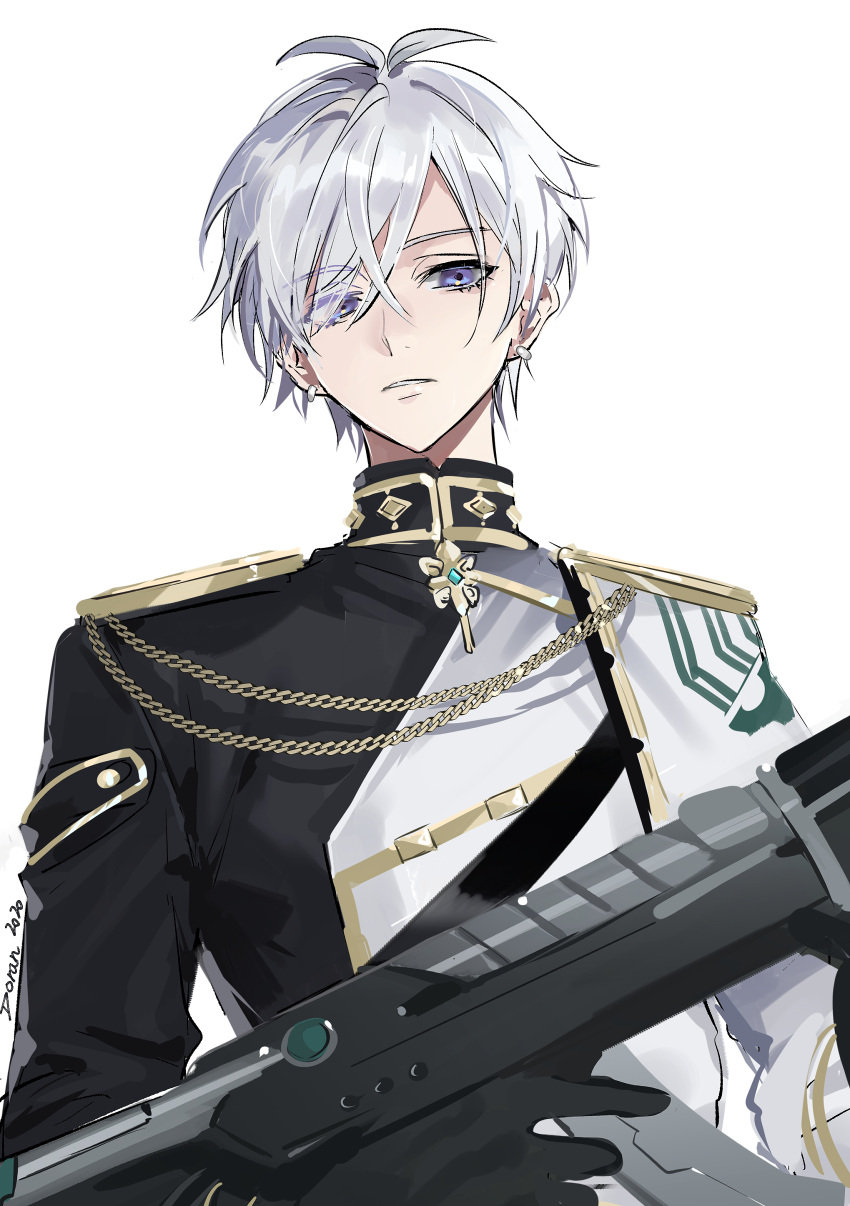 1boy absurdres bishounen blue_eyes doran_(doran7280) highres idolish_7 looking_at_viewer male_focus osaka_sougo short_hair solo upper_body white_background white_hair