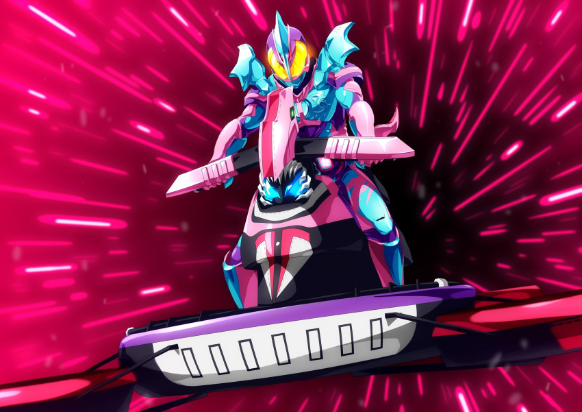 2boys aircraft alternate_form armor blue_armor driver_(kamen_rider) faiz highres honeycomb_(pattern) honeycomb_background hover_bike kamen_rider kamen_rider_revi kamen_rider_revice kamen_rider_vice male_focus multiple_boys otokamu ptera_genome pterosaur revice_driver rider_belt riding_machine simple_background stamp_mark tokusatsu vistamp yellow_eyes