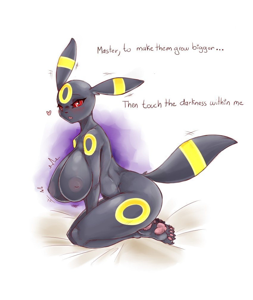 &lt;3 absurd_res anthro areola big_breasts black_body blush breasts cladz eeveelution female fur generation_2_pokemon hi_res looking_at_viewer mammal nintendo nipples nude pok&eacute;mon pok&eacute;mon_(species) simple_background solo text umbreon video_games white_background