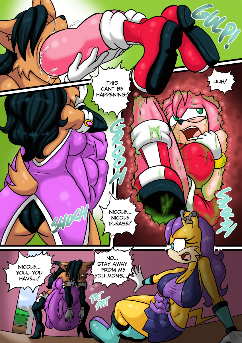 absurd_res amy_rose android anthro archie_comics big_breasts big_butt breasts bulge butt cleavage clothed clothing digital_creature duo eulipotyphlan felid feline female female/female female_pred female_prey forced group hedgehog hi_res imminent_digestion imminent_vore imprints internal lynx machine mammal mina_mongoose mobian_hedgehog mobian_lynx mobian_pred mobian_prey natsumemetalsonic nicole_the_lynx oral_vore rear_view robot same_size sega sonic_the_hedgehog_(archie) sonic_the_hedgehog_(comics) sonic_the_hedgehog_(series) swallowing thick_thighs tighs trio unwilling_prey unwilling_vore vore wankerscramp willing_pred willing_vore