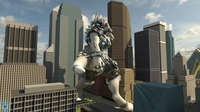 3d_(artwork) anthro armor armor_only bare_butt butt butt_grab city cloud cute_expression digital_media_(artwork) eyes_closed female gentle_giant ghostlyshark glowing glowing_eyes glowing_mouth hair hand_on_butt handpaw hi_res kaiju looking_aside macro mamagen paws plant presenting rear_view shadow skyscraper solo spread_legs spreading street syko_(mamagen) tail_motion teasing touching_butt touching_hair touching_self tree visor visor_helmet yabout