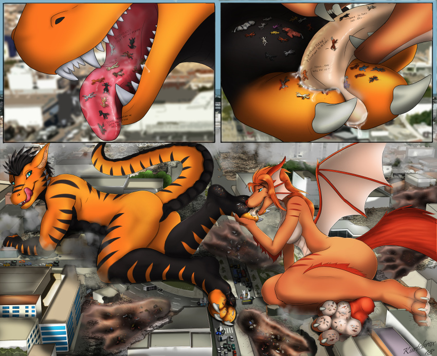 absurd_res anthro claws crushed_micros crushed_vehicle dragon duo feet female female_licking_male flattened foot_fetish foot_lick foot_play hi_res kurtcbrox kurtcbrox_(character) larger_female larger_male licking macro male male/female male_feet micro micro_on_macro micros oral_vore paws raised_foot size_difference smaller_female smaller_male soles stuck_to_foot toes tongue tongue_out vore