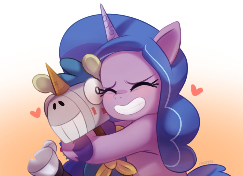 &lt;3 2022 blue_hair digital_media_(artwork) duo embrace equid equine eyes_closed female feral hair happy hasbro hi_res hooves horn hug izzy_moonbow_(mlp) long_hair mammal marenlicious mlp_g5 my_little_pony my_little_pony:_tell_your_tale purple_body ribbons senor_butterscotch_(mlp) smile unicorn