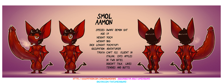 anthro big_penis dwarf_demon_bat genitals hi_res huge_penis hyper hyper_genitalia hyper_penis james_howard male model_sheet onlyfans patreon penis smol_aamon_(james_howard) solo subscribestar