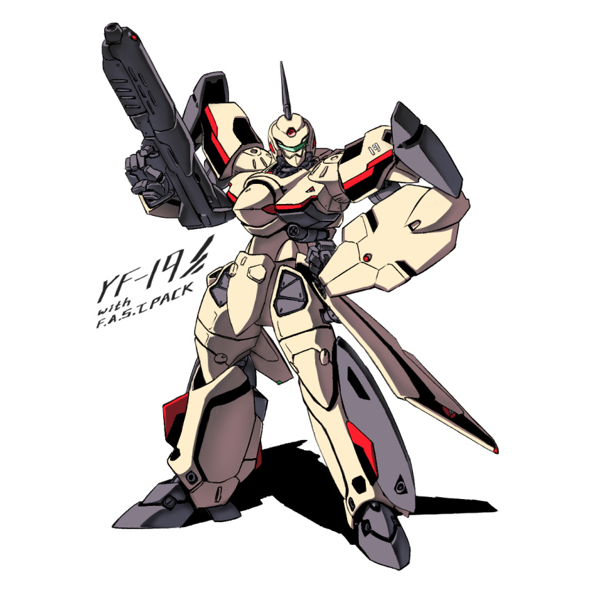 character_name commentary_request energy_cannon english_text gunpod highres looking_at_viewer macross macross_plus mecha no_humans robot science_fiction shadow shield sketch solo user_zwkr2232 variable_fighter visor white_background yf-19