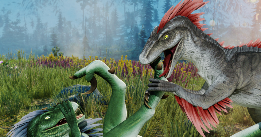 3d_horsey_3d 4k absurd_res dinosaur dromaeosaurid duo feet female foot_fetish foot_lick foot_play hi_res licking male male/female paws reptile scalie theropod tongue tongue_out velociraptor