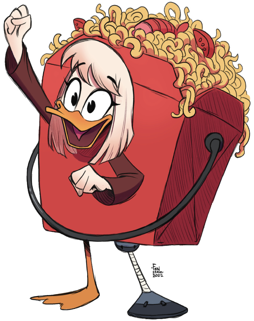 absurd_res anatid anseriform anthro avian bird chinese_food chinese_food_costume clothing costume della_duck disney duck ducktales ducktales_(2017) fanzeem female food food_costume hi_res kigtoons solo