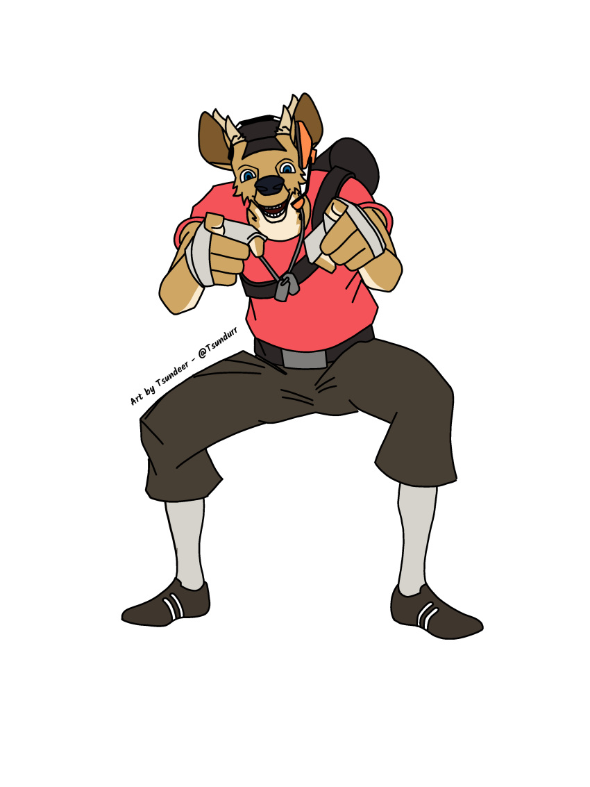 absurd_res anthro antlers bag bottomwear cervid clothing dog_tags footwear gloves handwear hat headgear headphones headset headwear hi_res horn male mammal meme pants scout_(team_fortress_2) shirt shitpost shoes solo team_fortress_2 topwear tsundeer valve video_games