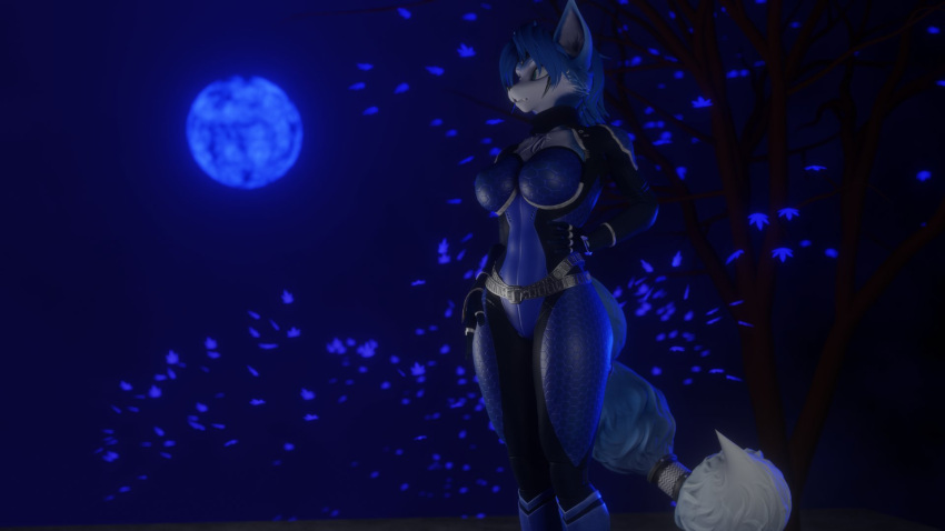 16:9 2022 3d_(artwork) accessory anthro blue_body blue_ears blue_fur blue_hair blue_tail bodysuit canid canine clothing digital_media_(artwork) female fox fur furgonomics green_eyes hair hi_res jewelry krystal mammal moon multicolored_body multicolored_ears multicolored_fur multicolored_tail night nintendo plant silver_(metal) silver_jewelry skinsuit solo spacesuit star_fox tail_accessory tailband tight_clothing toxik_enzis tree tribal tribal_jewelry video_games white_body white_fur white_inner_ear white_tail widescreen