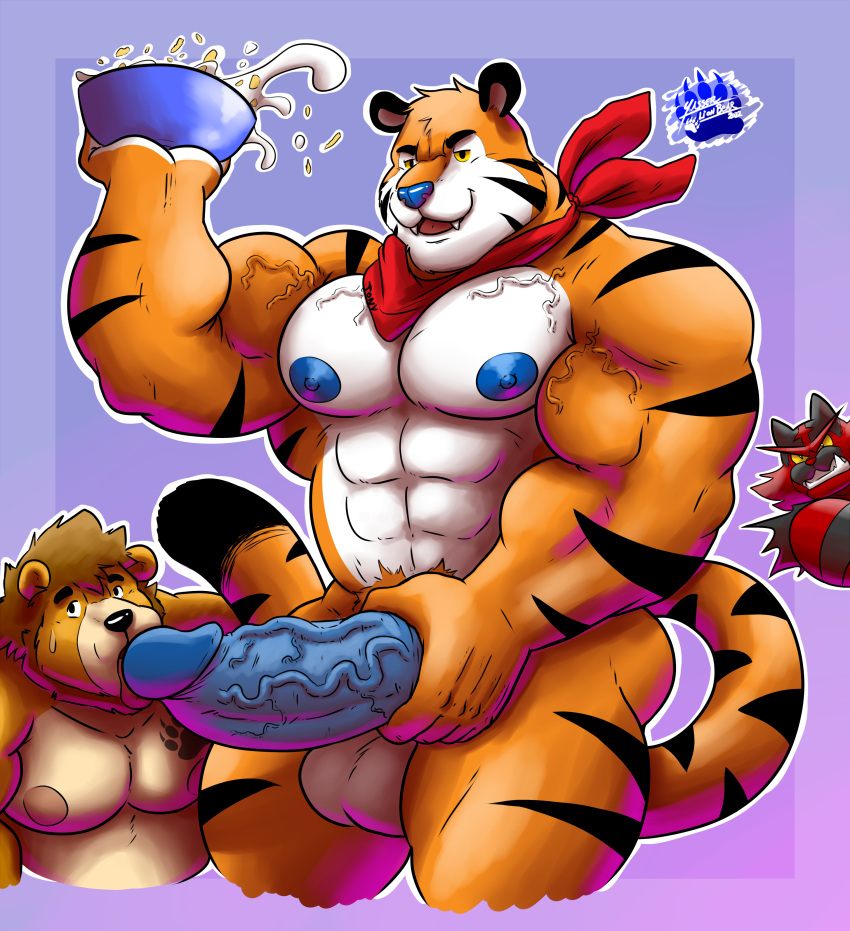 absurd_res balls big_balls big_muscles big_penis duo felid frosted_flakes generation_7_pokemon genitals hi_res huge_muscles huge_penis incineroar kellogg's lion_bear male male/male mammal mascot muscular nintendo oral pantherine penis pokemon pokemon_(species) tiger tony_the_tiger vein veiny_muscles veiny_penis video_games yasser