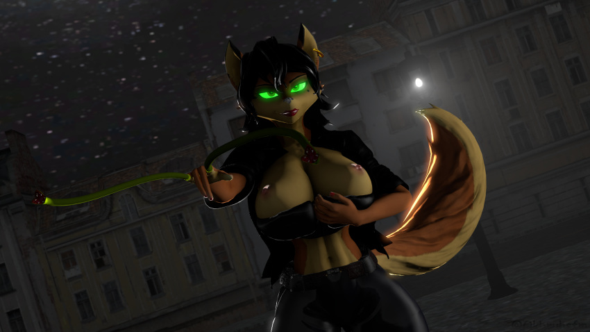 3d_(artwork) anthro black_clothing black_hair breasts canid canine carmelita_fox clothed clothing cosplay digital_media_(artwork) ear_piercing exposed_breasts face_tentacles female finger_tentacles fox green_eyes hair hi_res mammal ok_bruh piercing serleena_(men_in_black) sly_cooper_(series) solo sony_corporation sony_interactive_entertainment source_filmmaker sucker_punch_productions tentacles tentacles_with_teeth video_games warfare_machine