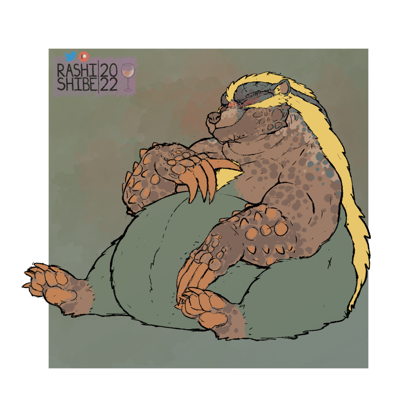 arzuros belly capcom hi_res honey_(disambiguation) lounging monster_hunter overfed overweight primatius so that's the video_games went where