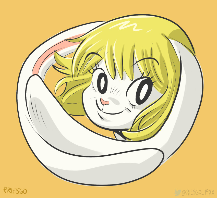 anthro blonde_hair carrot_(one_piece) female fur hair hi_res long_ears mammal minkmen_(one_piece) one_piece pink_nose rriesgo smile solo white_body white_fur